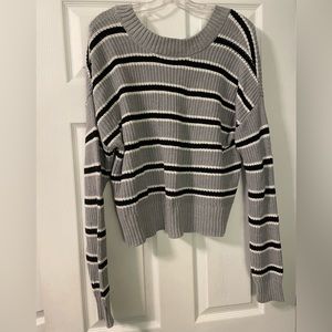 Gray, white and black striped sweater